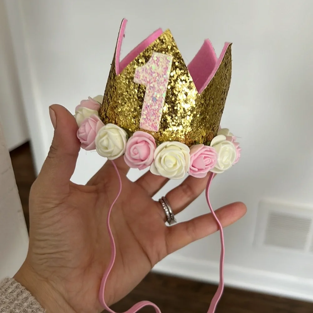 Sparkly Gold 1 Birthday Crown worn once for photo